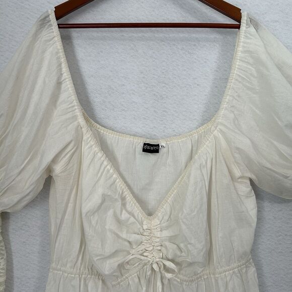 Kashi Top Women XL Ivory Cotton Lace Sweetheart Peasant Boho Pirate Regency - Picture 9 of 11
